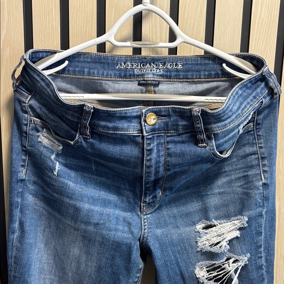 American Eagle Outfitters Ripped Blue Boyfriend Jeans - Picture 2 of 5
